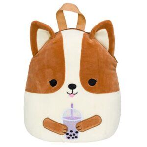 12" Boba Tea Regina Corgi Brown & White Dog Backpack Squishmallow EUC